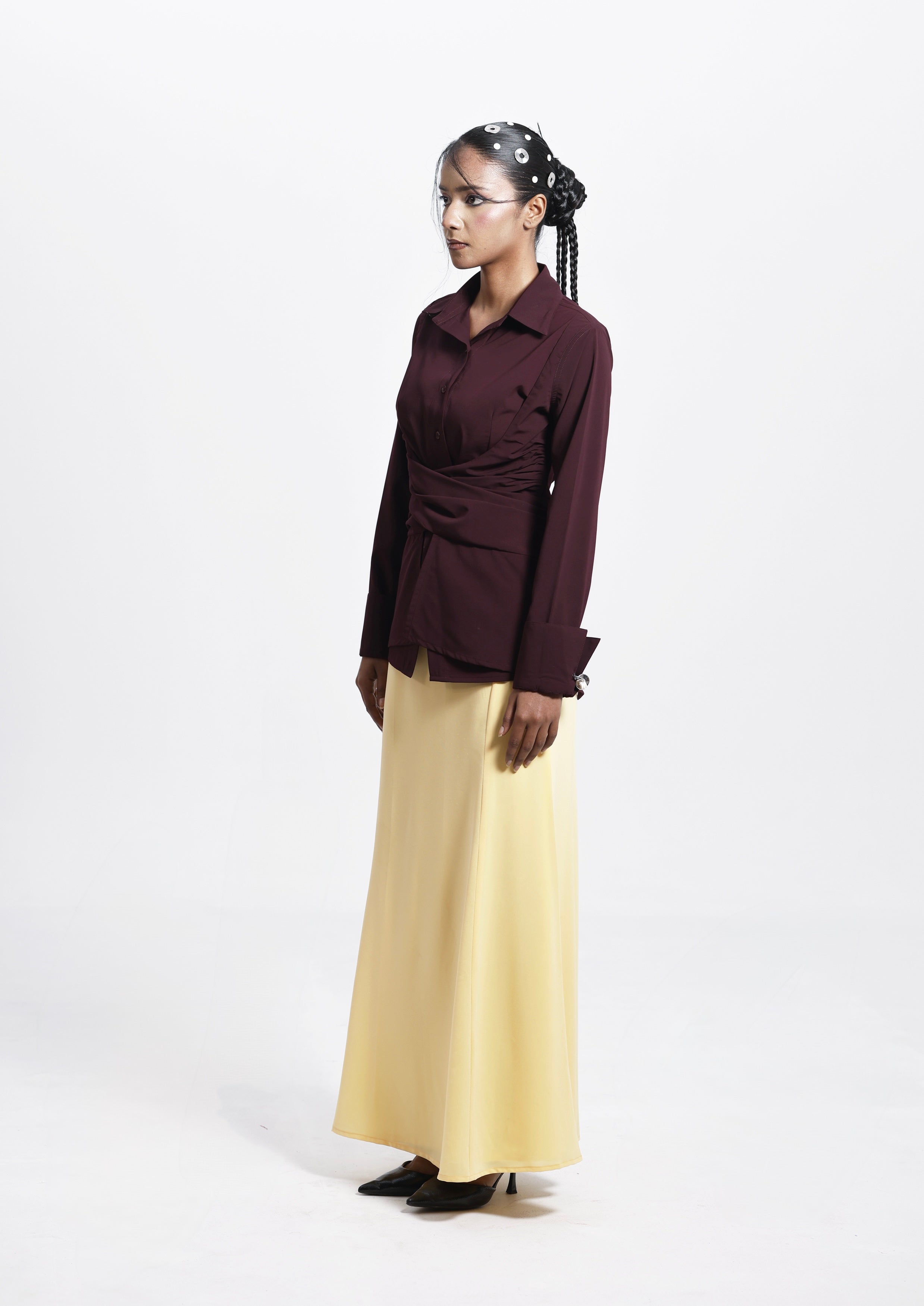 WRAPPED IN YOU SHIRT WITH THE BUTTER GLOW SKIRT CO-ORD SET